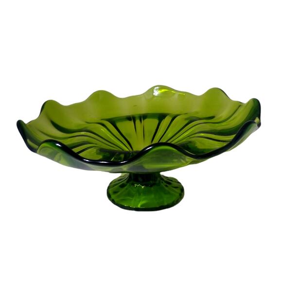 VTG L.E. Smith Green 9 Point Simplicity Pedestal Compote Dish - Picture 2 of 5